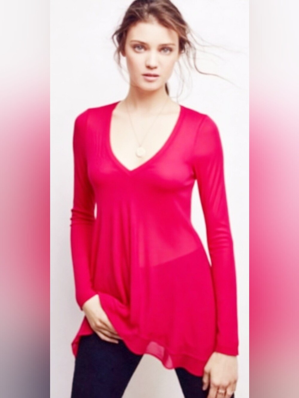 Anthropologie Deletta Lokka Mixed MediaTunic Top in Hot Pink